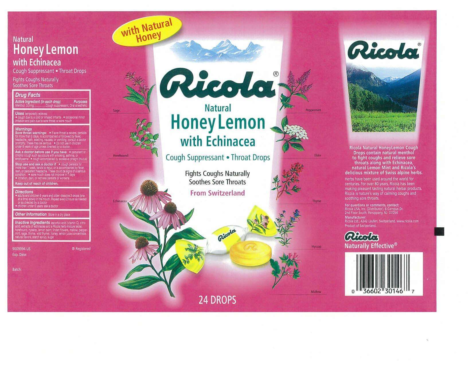 Natural Honey Lemon with Echinacea Cough Suppressant Throat Drops